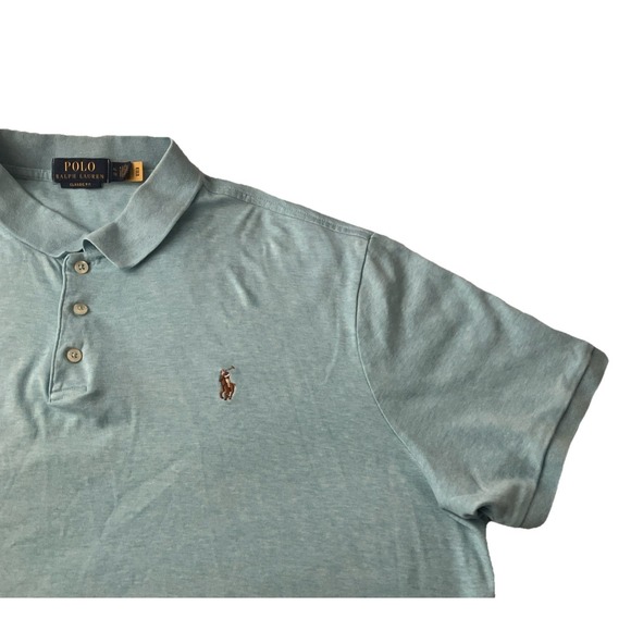 Polo Ralph Lauren Other - Polo Ralph Lauren Shirt Mens XL Blue Classic Fit Flesh Pony Short Slv Tiny Hole